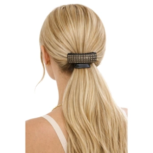 Clema par eleganta neagra cu cristale maro si model geometric, prindere puternica, arc metalic rezistent, pentru coafuri sofisticate - Img 2