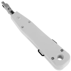Cleste de sertizat LSA cu cutit KRONE si senzor, pentru conectarea cablurilor 0.35 mm si 0.7 mm, plastic + metal, alb, lungime 18 cm - instrument profesional pentru electricieni si tehnicieni IT - Img 3
