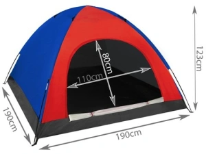 Cort camping cu plasa anti insecte,pentru 2-3 persoane,190x190x123 cm - Albastru/Rosu - Img 8