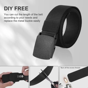 Curea barbati din nylon ajustabila, design fara gauri, catarama din plastic rezistent, 120 cm, negru inchis - eleganta discreta, confort si durabilitate - Img 6