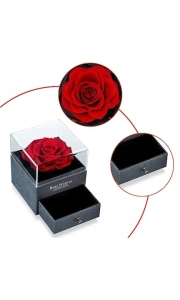 Cutie de bijuterii cu trandafir criogenat, 1 sertar, punga de cadou si felicitare, 11 x 9 x 9 cm, neagra - eleganta si emotie intr-un singur cadou - Img 7