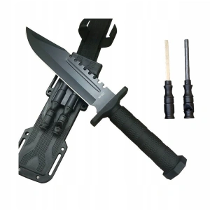 Cutit vanatoare tactic militar cu teaca multifunctionala, otel 420J2, lama fixa 31 cm, ascutitor, amnar si fluier incluse