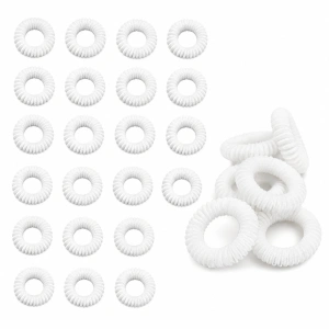 Elastice albe pentru par, set 20 buc, diametru 2.5 cm, model spiralat reutilizabil, accesorii elastice pentru coc, coada si impletituri
