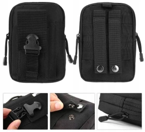 Geanta tactica neagra 18 x 12.5 x 5 cm, borseta militara Molle pentru curea, Cordura si nailon, 2 compartimente, 4 buzunare, impermeabila, capacitate 1 L - Img 9