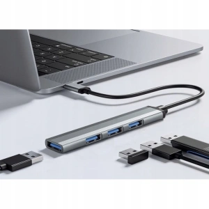 Hub pentru transfer date cu 4 porturi USB 3.0 si 2.0, carcasa din aluminiu, gri, compact, 9 x 1.7 x 0.9 cm - Img 6