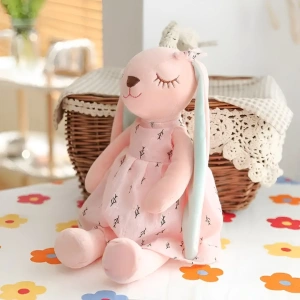 Iepuras de plus roz, rochie detasabila, 35 cm, material moale, jucarie pentru copii, confort, siguranta si dezvoltarea imaginatiei - Img 2