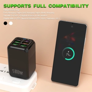 Incarcator retea 150W USB-C si USB-A 6 porturi fast charge cu display LED universal telefon laptop negru compact - Img 10