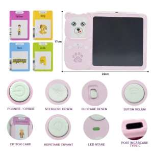 Joc educativ cu tableta de 8.5 inch pentru copii 3-7 ani, invatare engleza, asociere 224 cuvinte cu imagini - Albastru - Img 7