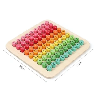 Joc educativ din lemn pentru invatarea tablei inmultirii, 22x22 cm, piese imprimate fata-verso, culori diferentiate, dezvoltare logica si memorie, +7 ani - Img 2