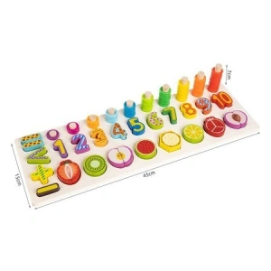 Joc educativ sortator din lemn cu numere si fructe de taiat magnetice pentru copii - Multicolor - Img 2
