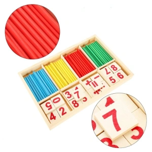 Jocul numerelor din lemn, Montessori, pentru invatarea operatiilor matematice, 2-4 jucatori, 52 betisoare, cifre, semne matematice si suport din lemn, 5-8 ani - Img 5