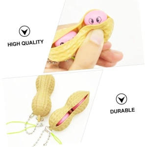 Jucarie antistres, fidget, model aluna, tip breloc, plastic si silicon, 6 x 1.8 cm, crem/roz - Img 7