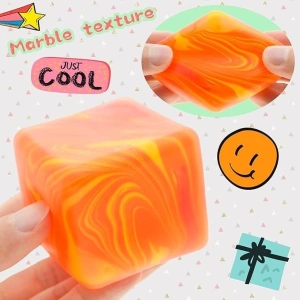 Jucarie antistres portocaliu 3.5 x 3.5 x 3.5 cm, cub squishy cu revenire lenta, fidget senzorial din TPR, pentru copii si adulti - Img 8