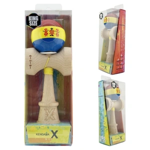 Kendama profesionala din lemn cu rulment metalic, editie Stil Romanesc tricolor, finisaj Super Sticky, cupe mari King Size V3, 18 cm, multicolor - Img 2