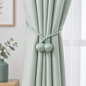 Kit 2 accesorii magnetice pentru prinderea perdelelor si draperiilor, snur textil, 44 cm, verde menta - Img 4
