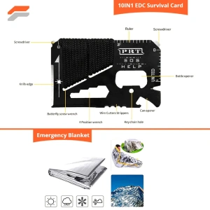 Kit supravietuire multifunctional camping si urgente, trusa compacta cu busola, lanterna, amnar, card unealta, paracord si accesorii outdoor - Img 3