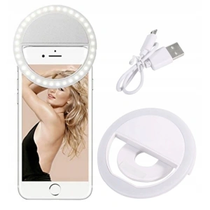 Lampa LED selfie tip inel pentru telefon, 36 LED-uri, 3 niveluri luminozitate, alimentare USB, prindere cu clema, alb rece - Img 2