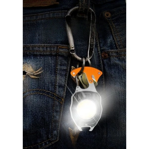 Lanterna multifunctionala, pentru camping, breloc, fluier, bricheta, surubelnita, desfacator sticle, reincarcabila USB-C, aluminiu/ABS, portocaliu - Img 7