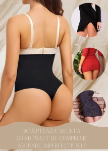 Lenjerie modelatoare talie inalta compresie abdomen si efect lifting posterior, fara cusaturi, negru, marime L - Img 3