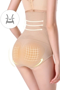 Lenjerie modelatoare talie inalta compresie abdomen si efect lifting posterior, fara cusaturi, bej, marime M/L - Img 11