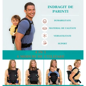 Marsupiu multifunctional, ergonomic, 4 in 1, greutate suportata 3.5-15 kg, ajustabil, bumbac/poliester, negru - Img 5