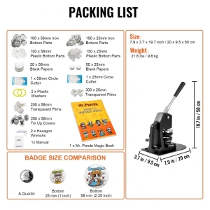 Masina de facut insigne 2 in 1 de 25 mm si 58 mm, set 500 consumabile, taietor circular, aparat pentru insigne personalizate DIY - Img 7