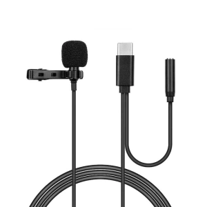 Microfon tip lavaliera, cu fir, Type-C - Jack 3.5 mm, lungime cablu 1.5 m, negru - Img 1