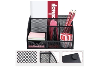 Organizator pentru birou, metalic, 7 compartimente, 22 x 14 x 12.7 cm, negru - Img 5