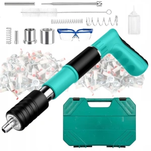 Pistol manual pentru batut cuie in beton, otel si lemn, reglaj putere, 200 cuie incluse, valiza transport si accesorii protectie