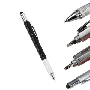 Pix multifunctional 6 in 1, rigla, 2 surubelnite, touchscreen, nivela cu bula, metal, 14.8 cm - Alb - Img 3