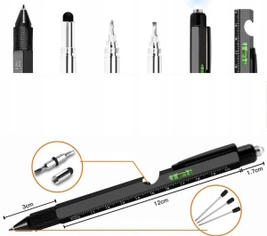 Pix multifunctional, 9 in 1, rigla, surubelnita, suport telefon, LED, negru - Img 5