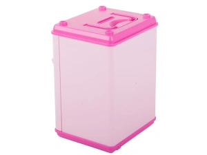 Pusculita pentru copii, tip seif, cu cod PIN, plastic, 18.5 x 13 x 11 cm, roz - Img 9