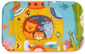 Puzzle din lemn multicolor 22.5 x 13.5 cm, 60 piese, model submarin cu animale, joc educativ pentru copii, dezvoltarea atentiei si coordonarii
