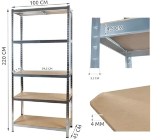 Raft metalic pentru depozitare, 5 polite, capacitate 175 kg/polita, total 875 kg, 220x100x45 cm - Img 9