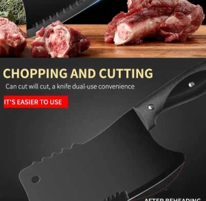 Satar bucatarie tip japonez lama lata din otel inoxidabil, maner ergonomic antialunecare, pentru carne peste legume, 29 cm, negru - Img 10