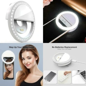 Selfie ring light pentru smartphone, lampa selfie LED telefon 36 led,400mAh 5600k - Alb - Img 4