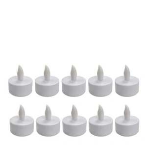 Set 10 lumanari LED albe 4.1 x 3.9 cm, iluminare galbena cu efect de flacara, 30 baterii LR41 AG3 incluse, pentru amenajari interioare, mese si aniversari