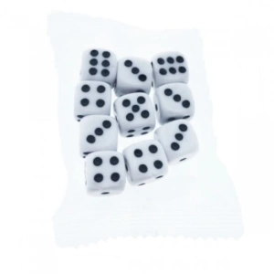 Set 10 zaruri, dimensiune 10 mm, albe cu puncte negre, plastic, pentru jocuri de societate sau jocuri de noroc - Img 5