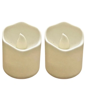 Set 2 lumanari LED ivoire 3.9 x 3.6 cm, lumina galbena efect flacara, 4 baterii LR1130 AG10 incluse, decor pentru masa, casa, aniversari si evenimente