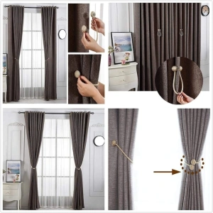 Set 2 suporturi magnetice pentru perdele, snur decorativ din poliester, 44 cm, auriu deschis - Img 6