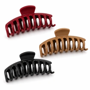 Set 3 clesti par, culori variate 10.9 x 4.5 cm, alese aleatoriu, accesorii late din plastic rigid cu arc metalic, pentru coc, par lung, gros si des