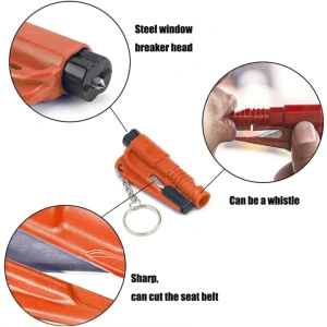 Set 4 ciocane siguranta auto spargere geam si taiere centura, tungsten si aluminiu, breloc, negru rosu galben portocaliu - Img 3