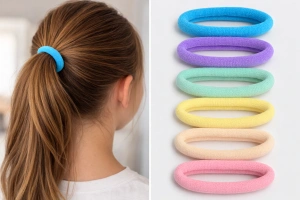 Set 6 elastice par textile multicolore diametru 5 cm pentru prindere par femei si copii, elastice par moi colorate - Img 2