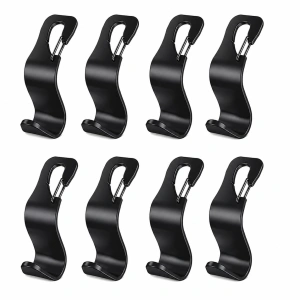 Set 8 suporturi carlig pentru scaun auto, negru, 12.7 x 6.8 cm, organizatoare pentru cumparaturi, genti si accesorii, rezistente pana la 40 kg
