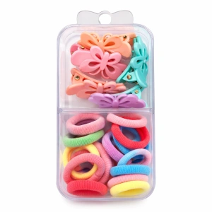 Set accesorii par 18 elastice 1.5 cm si 5 cleme model fluturas 3 cm, multicolor - Img 4