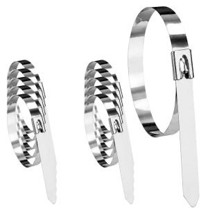 Set argintiu 250 mm coliere metalice inox, 10 buc, bride autoblocante din otel inoxidabil pentru cabluri, furtunuri si tevi, rezistente la coroziune - Img 7
