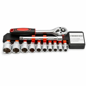 Set chei tubulare 12 piese 3/8 inch, 10-24 mm, cu clichet reversibil si prelungitor 150 mm, crom vanadiu, pentru reparatii auto si bricolaj - Img 4