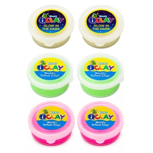 Set hobby 6 plastiline neon si fosforescente pentru figurine si decoratiuni, 18 g fiecare 2 alb, 2 roz, 2 verde