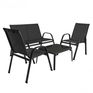 Set mobilier gradina, terasa, balcon, canapea 2 locuri, masa, 2 scaune, metal/sticla, negru