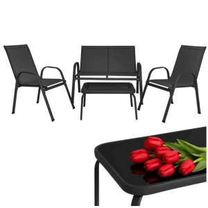 Set mobilier gradina, terasa, balcon, canapea 2 locuri, masa, 2 scaune, metal/sticla, negru - Img 11
